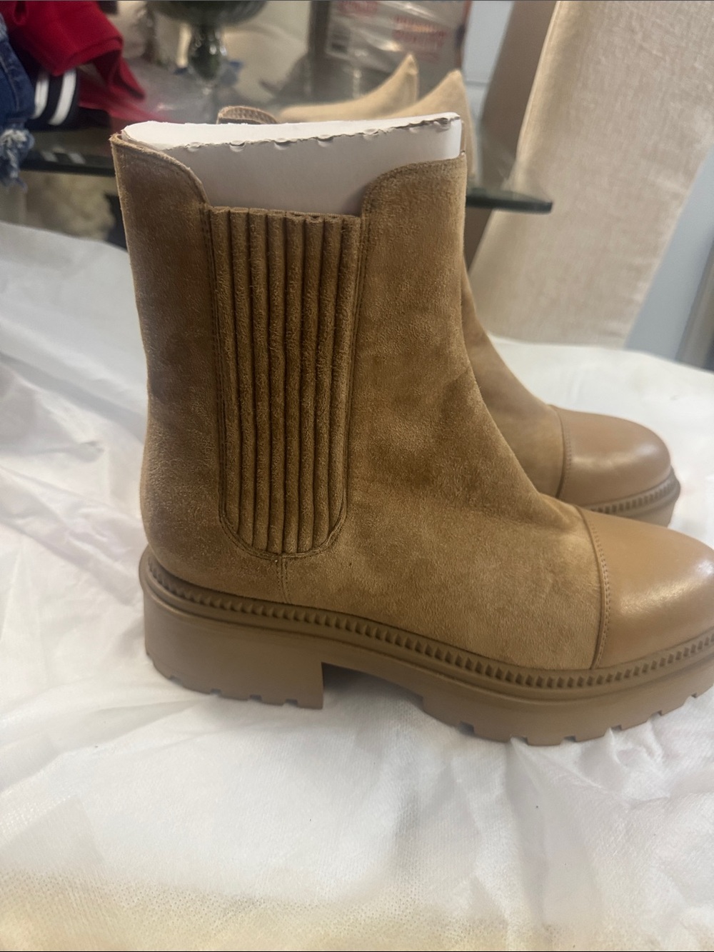 Marc Fisher Tan Suede & Leather Cap-Toe Chelsea Boots - Picture 3 of 9